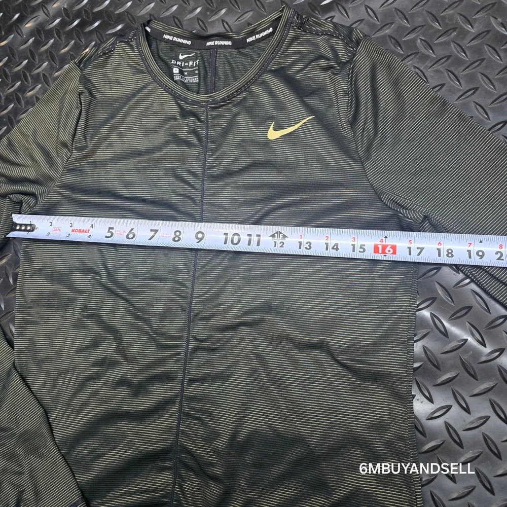 Nike Running‎ Dri-FIT Long Sleeve Shirt Womens Medium Black Gold Striped Top